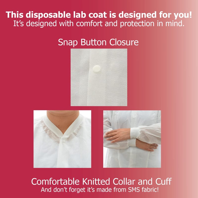 Dealmed SMS 2X-Large White Lab Coat â€“ Disposable Medical Lab Coats, No Pockets, Breathable and Durable (Pack of 10) - Image 4